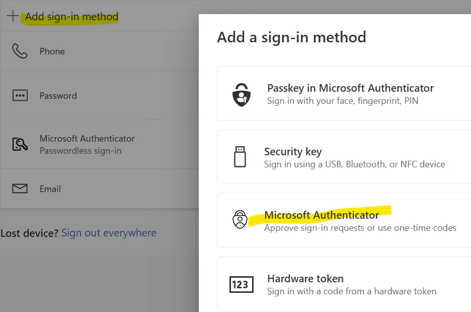 Add Authenticator Sign In Method