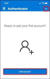 Add account in Microsoft Authenticator