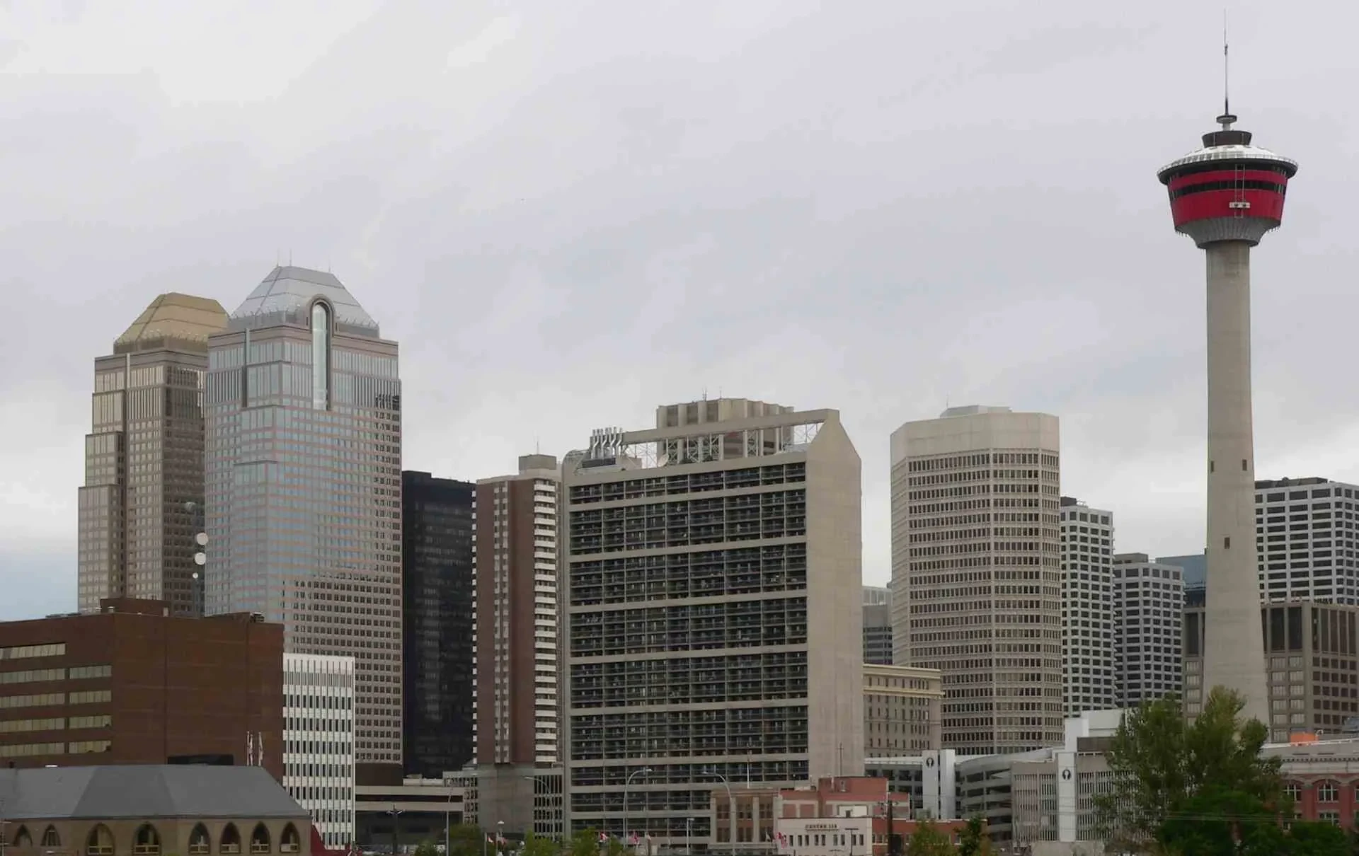 Calgary cityscape with mountains