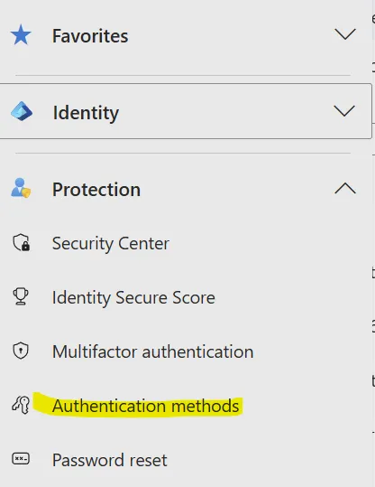 Entra ID Authentication Methods page