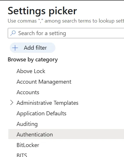 Create new Intune policy