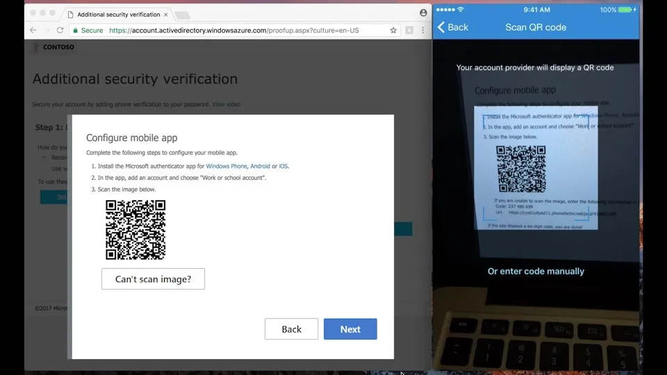 Scan QR code in Microsoft Authenticator