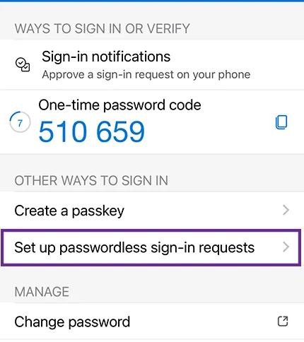 Set up Passwordless sign-in requets